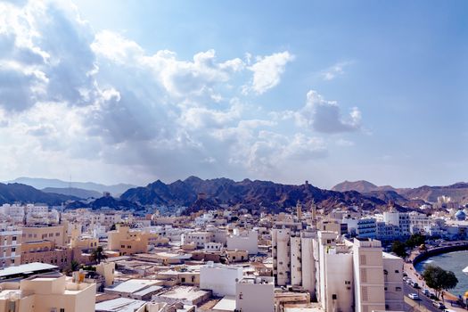 Panoramic view of the city Muscat capital of Oman from Fort Muttrah