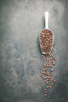 Coffee composition on dark background, space for text