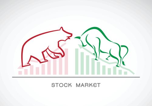 Vector of bull and bear symbols of stock market trends. The grow