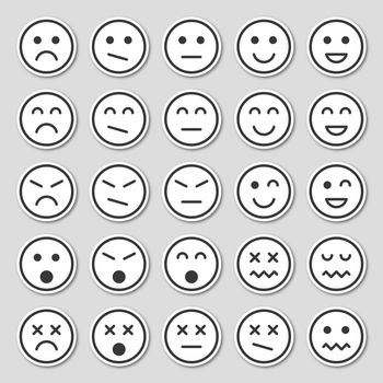 Simple emotion icons. Emotion stickers in  flat style isolated on gray background.