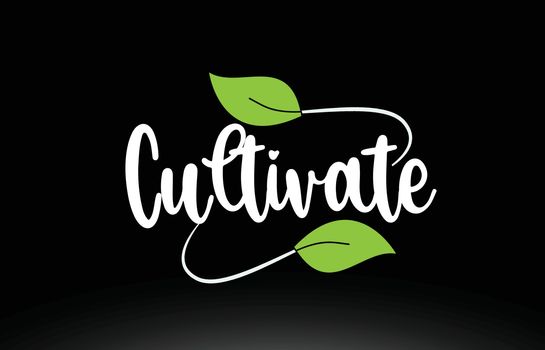 Cultivate word text with green leaf logo icon design
