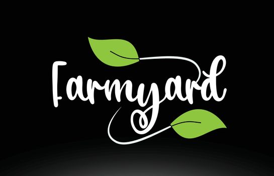 Farmyard word text with green leaf logo icon design