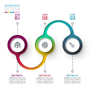 Circle label infographic with step by steps.