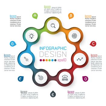 Seven circles with business icon infographics.