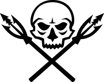 Human Skull Crossed Fishing Spear Mascot