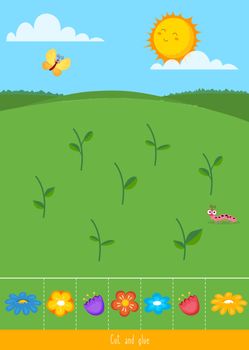 Educational children game, vector illustration. Cut and glue 