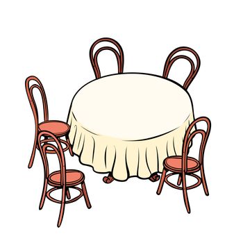 Round dining table and chairs around