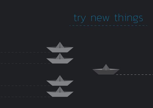 Try new things concept illustration with a folded paper boat.