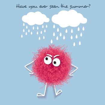 Funny  summer banner with fluffy pink creature 