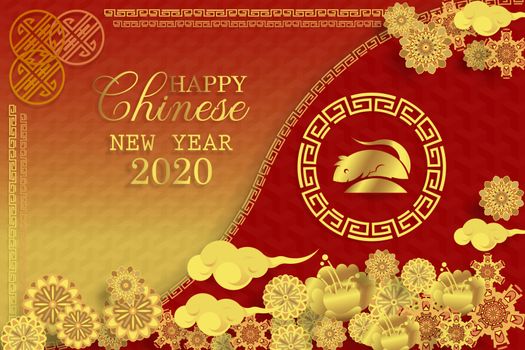 Chinese new year 2020 greeting card wth cute rat, zodiac sign, p