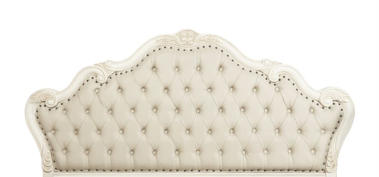 Beige leather bed headboard isolated on white