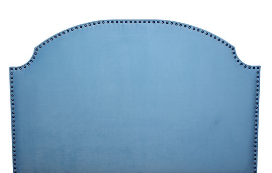 Blue soft velvet bed headboard isolated on white