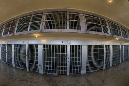 frontal view of prison cells
