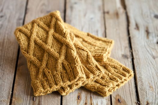 knitted yellow leg warmers