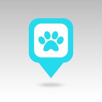 Dog paw pin map icon. Map pointer. Map markers