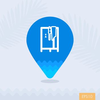 Cloakroom on the beach pin map icon. Vacation