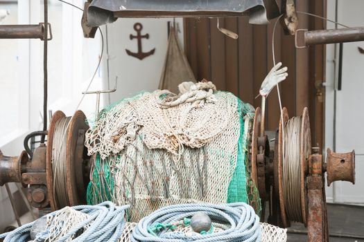 Novigrad, Istria, Croatia - An old fishing net winch on a fishin
