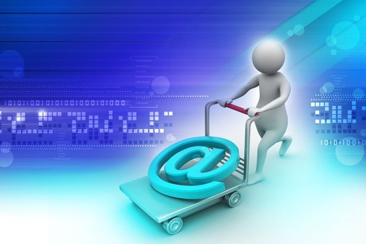 3d person with pushcart and e mail symbol