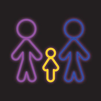 Neon male LGBT family icon with child