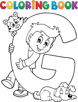 Coloring book boy and pets by letter G