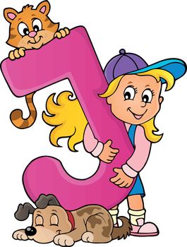 Girl and pets with letter J - eps10 vector illustration.