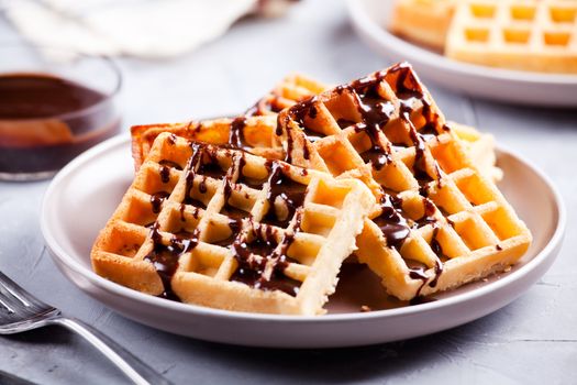 Plate With A Stack Of Waffles With Chocolate