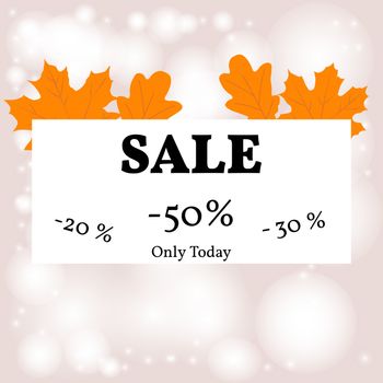 Autumn sale banner. -50 -30 and falling autumn leaves