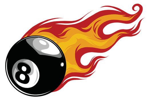 Vector illustration of billiards pool snooker 8 ball with simple flames.