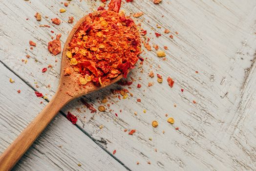 Spoonful of crushed chili pepper