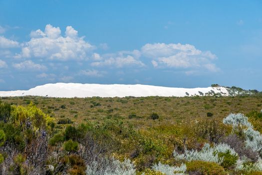 The Pinnacles Desert huge white sand dunes in Western Australian landscape