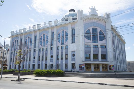 Samara state Philharmonic society with round Windows in Samara, Russia.