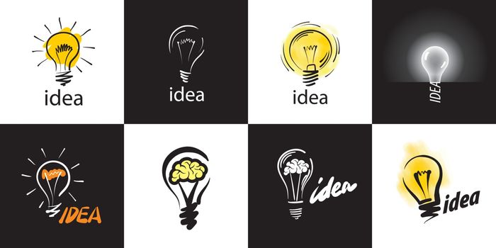Logo of light bulb with concept ideas. Vector illustration
