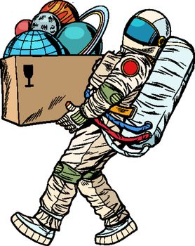 space exploration concept. astronaut takes the planet in a box