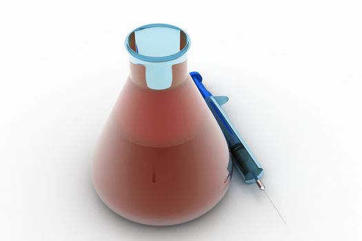 laboratory flasks with syringe