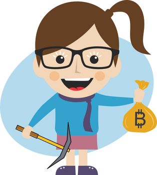 bitcoin crypto currency theme cartoon female woman miner girl
