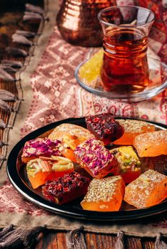 Oriental delight rahat lokum with tea in armudu