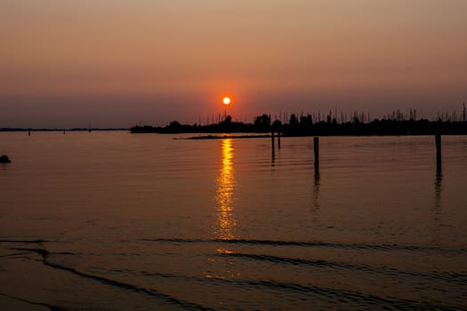 sunset over the harbor of Hellevoetsluis
