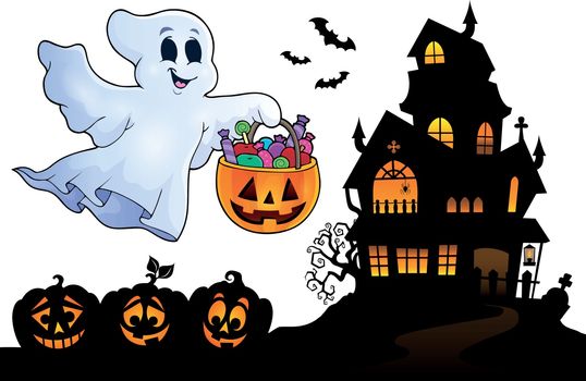 Halloween ghost near haunted house 4