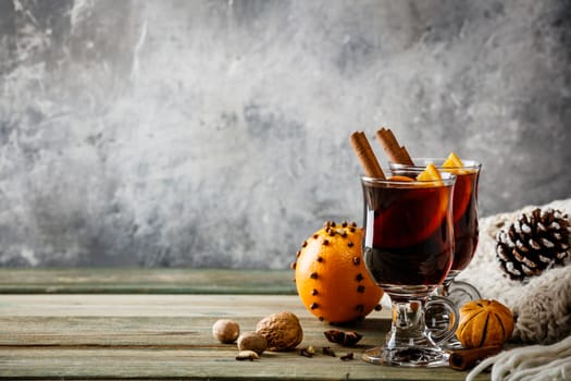 Mulled wine on rustic table
