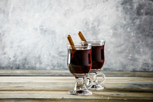 Mulled wine on rustic table