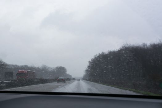 German Autobahn, bad weather conditions    