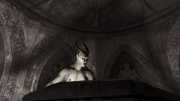 Fallen angel satan in a crypt