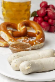 bavarian white sausage with pretzel 