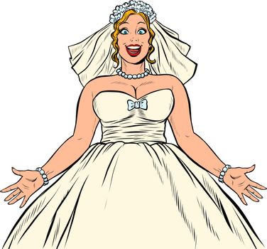 Joyful happy bride in wedding dress