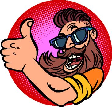 Hipster man bearded thumb up