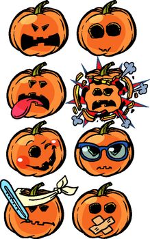 anger rage disease explosion madness Emoji Halloween pumpkin set collection