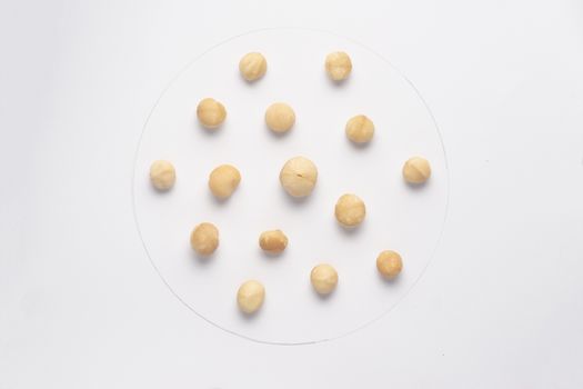Makadam nuts isolated on white backgroud. 