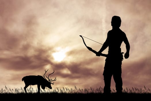 illustration of man hunting with bow and arrows