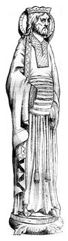 Statue of Merovingian king, Cloitre Saint Denis, vintage engravi