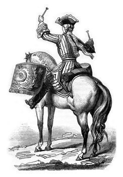 Timpanist General of the cavalry colonel in 1724, vintage engrav